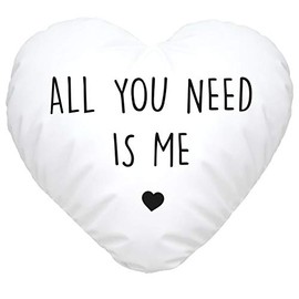 SpecialMe® Heart Cushion Saying "All You Need Is Me" Romantic Love Gift Cushion Cover Including Filling White Heart Cushion