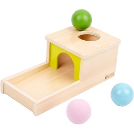 Adena Montessori Object Permanent Box with Tray, Three Balls, Montessori Toy for Babies from 6-12 Months, from 1 Year (Small Box - Typical)