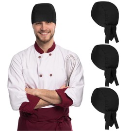 Chuarry Chef Hat Tie Back for Men Adjustable Chef Cap Bandana Skull Cap Black Breathable Cooking Hat for Men Women(3 Pcs)
