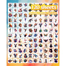 Watercolor Animals Temporary Tattoo for kids, 120 Sheets Fake Individually Wrapped Tattoos Stickers for Girls Boy Body Arm, Birthday Party Decoration Supplies Gifts for Kids