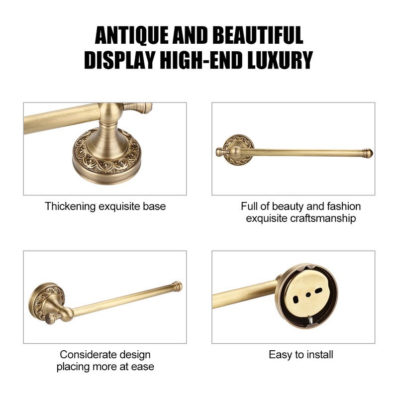 Antique Brass Bathroom Towel Holder Rack Single Pole Bar Clothes