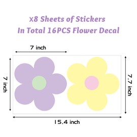 A1diee 16Pcs Danish Pastel Aesthetic Cute Flowers Wall Decal Preppy Hippie Trendy Wall Art Decor Vinyl Peel and Stick Kidcore Aesthetic Retro Colorful Boho Wall Stickers for Girls College Dorm Bedroom