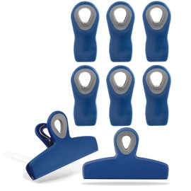 COOK WITH COLOR Set of 8 Bag Clips- 2 Large Heavy Duty Chip Clip and 6 Refrigerator Magnet Clips for Food Storage with Air Tight Seal Grip for Snack Bags and Food Bags (Blue)