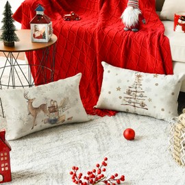 Artoid Mode Snowflakes Trees Gifts Reindeer Christmas Cushion Covers Set of 2 30 x 50 cm Chrisrmas Star Decorative Cushion Cover Couch Decoration