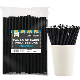Don Palillo, 250 Biodegradable Paper Straws, 15 cm, Spiral Rods, White/Black, Plastic Free, Eco-Friendly, Strong, Sustainable and Compostable, Cold and Hot Drinks