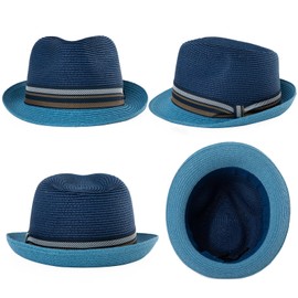 Comhats Straw Hats for Men Summer Trilby Fedora Panama Hat for Holiday Trendy Sun Hats for Beach & Swimming (UK, Alpha, XXL, 94587#Navy)