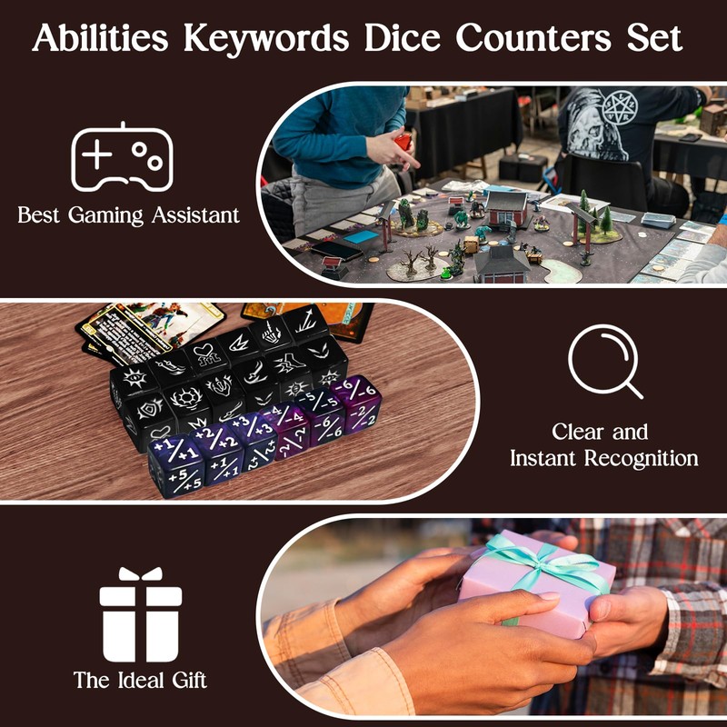 48 PCS MTG Dice Counters Set with Bulk Abilities Keywords