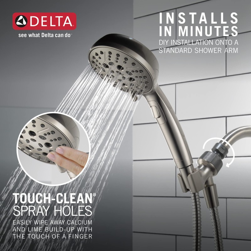 Delta Faucet 6-Spray H2Okinetic Handheld Shower Head with Hose, Brushed