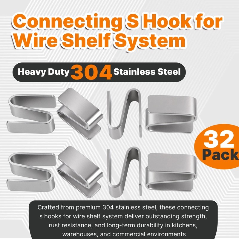 Yudylg 32 Pack Connecting S Hook for Wire Shelf System,Wire