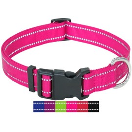 DEY - Premium Nylon Dog Collar, Reflective, Adjustable, for Small and Large Dogs, Many Colours and Sizes, Dog Collar, Cat Collar, Puppy Collar, Pink M, M