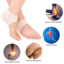 Protectores de talón de silicona, 4 pares de almohadillas de gel para prevención de ampollas, tendinitis de Aquiles, cura tacones secos agrietados insertos de fascitis plantar, copas transpirables para el dolor de talón, hombres y mujeres