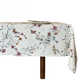 Studio Bala, Floral Linen Tablecloth – Rectangular 55" x 87" Table Cloth for Dining Room & Farmhouse Decor, Elegant Waterproof Design, Holiday Tables & Kitchen Linens Collection, Boho Vintage Style