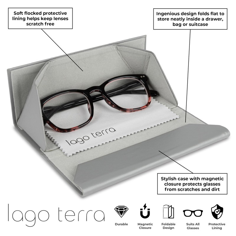 LAGO TERRA Premium Triangular Foldable Glasses Case - Grey