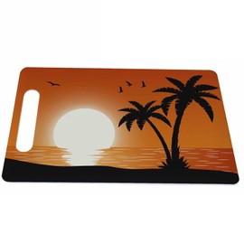Bcumuq Sunset Beach Cutting Board Palm Tree Sea Animal Bird Landscape Grip Handle Chopping Boards Cutting Board for Kitchen Plastic 16" x 10" x 0.24"