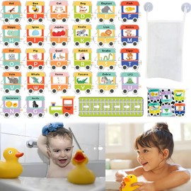 QSLKI Pack of 28 Bath Letters, Bath Toy Foam with Mesh Organiser, Bath Toy Learning, Floating Letters, Bath Toy & Educational Toy for Bath Stickers, Babies & Toddlers