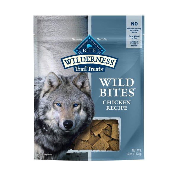 Blue Buffalo Wilderness Trail Treats Wild Bites Dog Treats, Grain-Free and High-Protein Soft-Moist Dog Treats Made with Natural Ingredients, Chicken Recipe, 4-oz. Bag