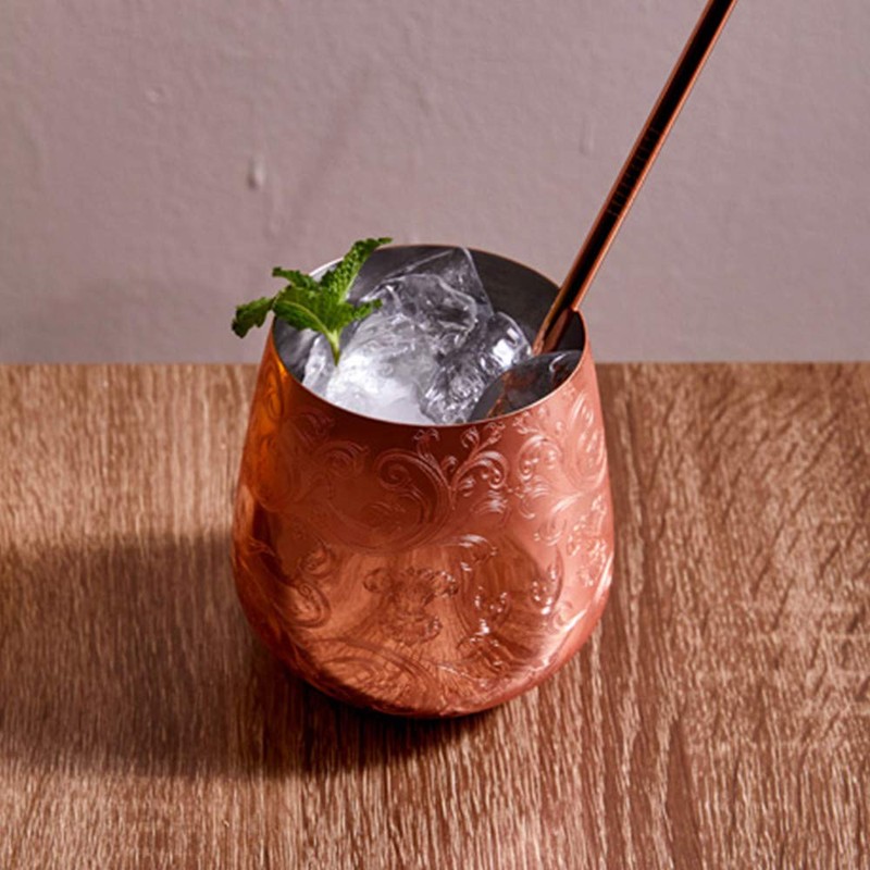 SKY FISH Stemless Stainless Steel Etching Wine Glasses,18 oz Copper