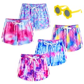 ZukoCert 5 Pack Girls Athletic Shorts with Drawstring,Girls Dolphin Shorts,Dry Running Shorts for Girl in 10-11Years
