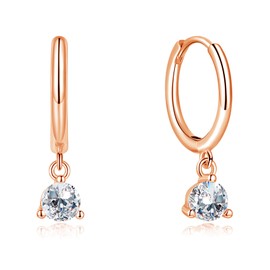 Cangall Silver Hoop Earrings for Women Girls, Rose Gold Drop Hoop Earrings with Zircon Dangling, Hypoallergenic Earrings Rose Gold, Fashion Minimalist Cute Cartilage Silver Sleeper Dangle Earrings
