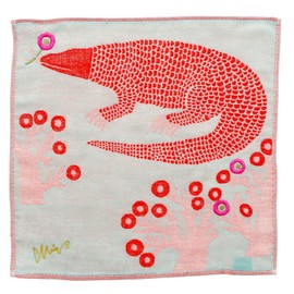 Kusubashi Ori Mon A-65932-86-B Morita MiW Gauze Handkerchief, Komodo Dragon, Blue, Approx. 9.8 x 9.8 inches (25 x 25 cm)