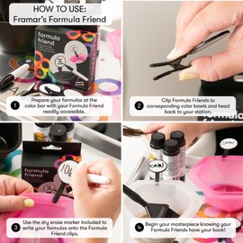 FRAMAR Formula Friend Clips 8 Pack – Easy Wipe Dry Erase Labels That Clip To Hair Dye Bowl, Rubberized Matte Grip & Marker, Clip For Hair Color Bowl, Hair Toner Formulas, Color Bowls For Hairstylist