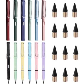 BetterJonny Set of 12 Eternal Pencil Set Metal Inkless Pencils with Eraser 12 Pieces Interchangeable Head Infinity Pencil for School Party Bags Inkless and Environmentally Friendly D