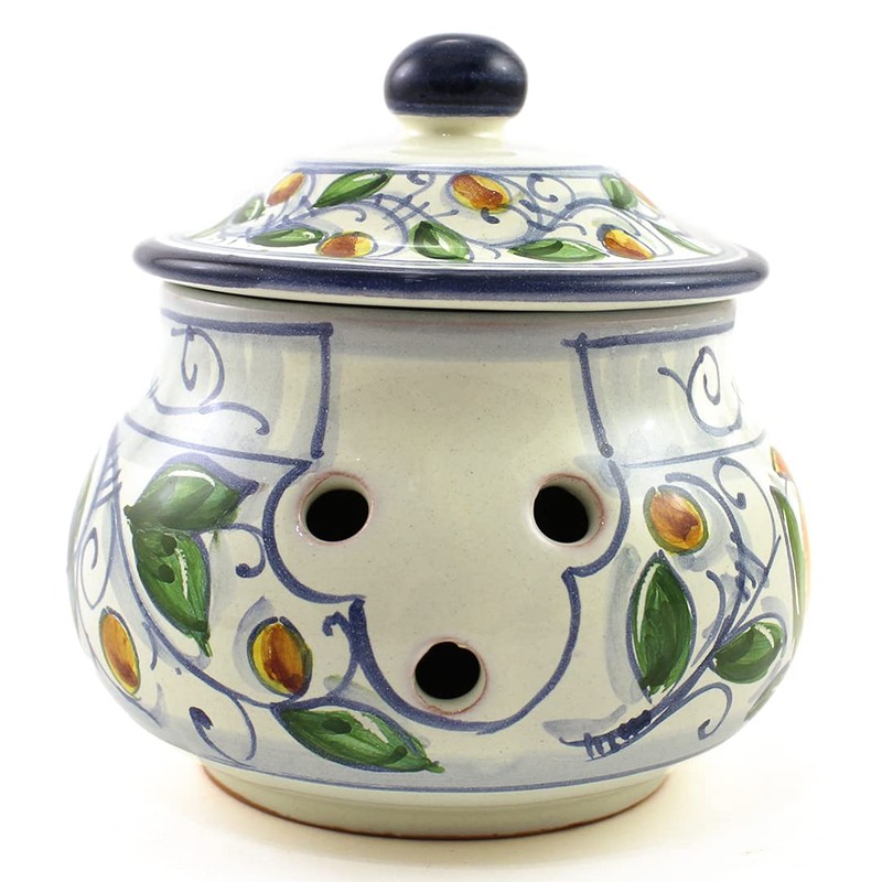 Hand Painted Italian Ceramic Garlic Jar Venezia - Handmade in