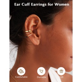 Morfetto Ear Cuff Set for Women Without Piercing - 4 Pairs 14K Gold-Plated Ear Cuffs Fake Helix Non-fading Cartilage Earrings for Unpierced Use, Adjustable Ear Cuffs in Gift Box, Copper, Cubic