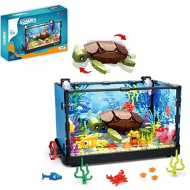 Fish Tank Building Set, 753 Pcs Aquarium Turtles Building Set, Animal Marine Life Fish Tank Building Block Kit, Lighting Aquarium Toys Set, Creative Gifts for Kids Adults (7024)