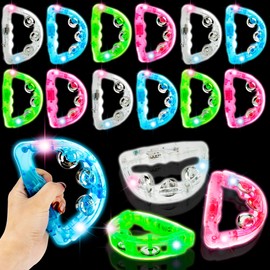 16 Pack LED Tambourines Light Up Tambourine Bulk Musical LED Tambourine Toys Colorful Handheld Tambourines Glow in The Dark for Wedding Party Favors Percussion Instrument