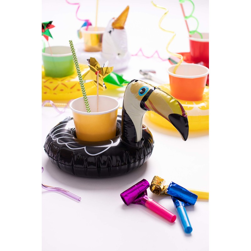 Folat 20728 Inflatable Floating Toucan Cup Holder Multi Colors, Black