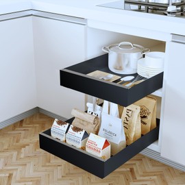 ToBeAce Pull Out Cabinet Organizer 21" Deep Adhesive Slide Out Cabinet Drawer Peel Stick Pull Out Shelf Drawer for Kitchen Pantry Bathroom Solid Panel Black 1 Pack 16.9" Wide