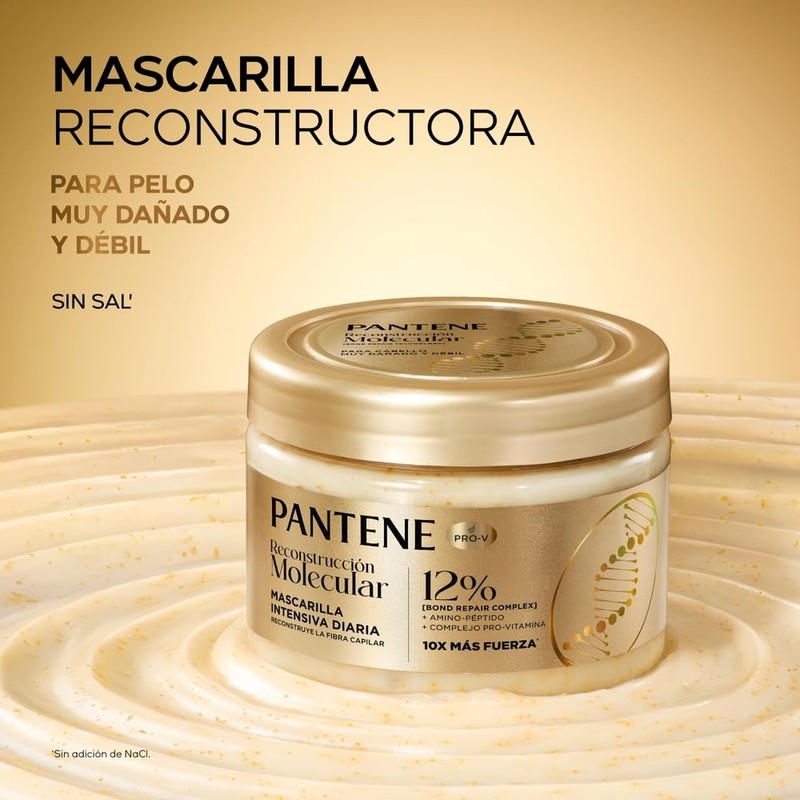 Pantene Mascarilla Intensiva Reconstrucción Molecular, Cabello Muy Dañado Y Débil