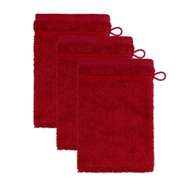 frottana Pearl wash glove 15 x 20 cm made of 100% cotton, ruby 3er set
