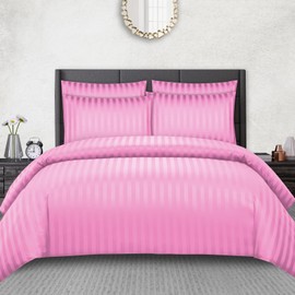 Pamposh Satin Stripe Double Duvet Set - Premium Hotel Quality Quilt Cover Bedding Sets - Hypoallergenic Ultra Soft Microfiber Bed Linen