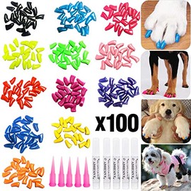 VICTHY 100pcs Dog Nail Caps, Glitter Colors Pet Dog Soft Claws Nail Cover for Dog Claws with Glue and Applicators, Extra Small