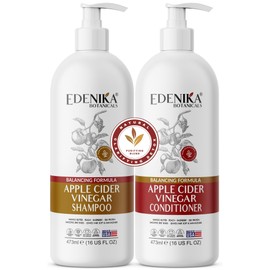 Edenika Botanicals Apple Cider Vinegar Shampoo and Conditioner Set, Deep Cleans, Clarifies, Detoxes Scalp & Hair, Balances pH, Botanical, Sulfate & Paraben Free, 16 fl oz Each
