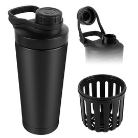QOUBNIC Protein Shaker, Shaker Stainless Steel 750 ml Protein Shaker Bottle, Protein Shaker Bottle with Loop, BPA-Free for Gym