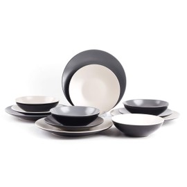 HomeVss Colors Life 12pc Dinnerware Set, Very Cool - 4 Assorted Colors Grey, Light Grey, Light Beige and White