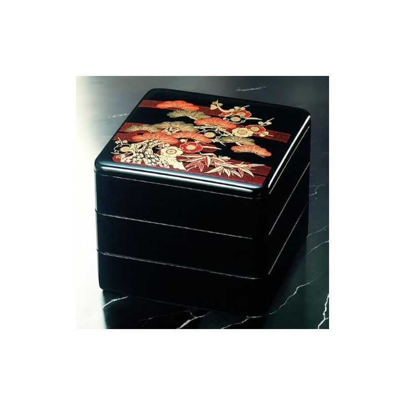 J-kitchens Lacquerware Heavy Box, 3 Tiers, 6 Inches, Black Pine/Plum,