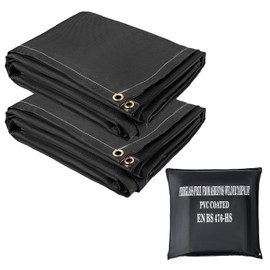 Happybuy Fire Blankets come in a 2-pack. Each blanket measures 6' x 10' and is flame retardant up to 1022 °F. It's black, for emergencies, made of fiberglass, and has 8 brass grommets