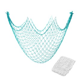 sourcing map 2 Pack Decorative Fishing Net Decor, Beige and Peacock Blue 80x40 Inch Picture Wall Photo Hanging Cotton Fish Net for Beach Party,Hawaiian Party,Under the Sea Party Decorations