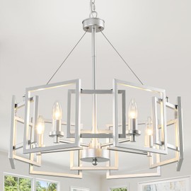ZGLAOJT Modern Chandelier Chrome Geometric Pendant Lighting Fixture 5-Light Metal Farmhouse Chandelier for Dining Room Living Room entryway Kitchen Bedroom Island