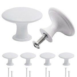Misuyue Pack of 4 Furniture Knobs, White, 30 mm Round Cabinet Knobs, Vintage with Screws, Door Knobs for Drawer, Furniture, Kitchen Cabinets, Ward