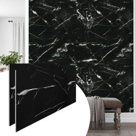 Dundee Deco UV Marble Wall Panels – Perfect for Accent Walls, Bathrooms, Kitchens, and Living Spaces - Black, White Veins - Sample 6" x 6"