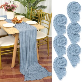 YMHPRIDE 6 Packs Cheesecloth Table Runner Dusty Blue, 55x300cm Rustic Gauze Fabric Boho Table Runner, Cheesecloth Wedding Table Decor for Wedding Party Bridal Shower Table Decorations