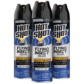Hot Shot Flying Insect Killer, 15 Ounces, Aerosol Formula Kills Houseflies, Mosquitoes and Other Listed Flying Insects by Contact Indoors and Outdoors with Clean Fresh Scent, 3 Pack
