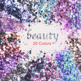 TEUVO Holographic Body Glitter, 20 Colors Cosmetic Glitter for Face, Eyes, Lips and Hairs, Hexagon Chunky Glitter with Different Sizes for Nail Art and DIY (Style A)