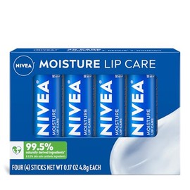 NIVEA NIVEA Moisture Lip Care, Hydrating Lip Balm with Shea Butter, Nourishing Oils and Vitamin C & E, 3-in-1 Moisture, Repair (for Dry Lips) and Nourish, 0.17 Oz Stick, Pack of 4