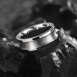 King Will 8mm Silver Men's Wedding Band Ring Concave Tungsten Carbide Ring for Men Engagement Ring for Men Women Flat Pipe Cut Edge Matte Brushed Finish Comfort Fit Size 12